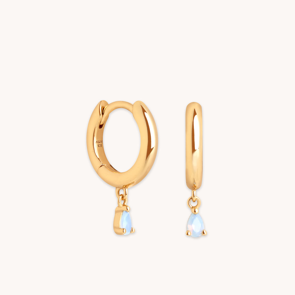 Moonstone Pear Charm Huggies in Gold-Astrid &amp; Miyu
