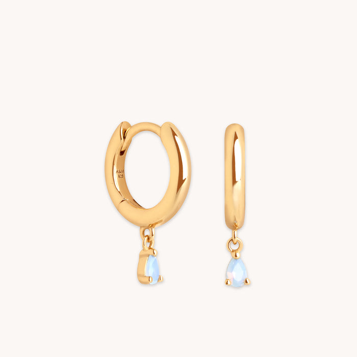 Moonstone Pear Charm Huggies in Gold-Astrid &amp; Miyu