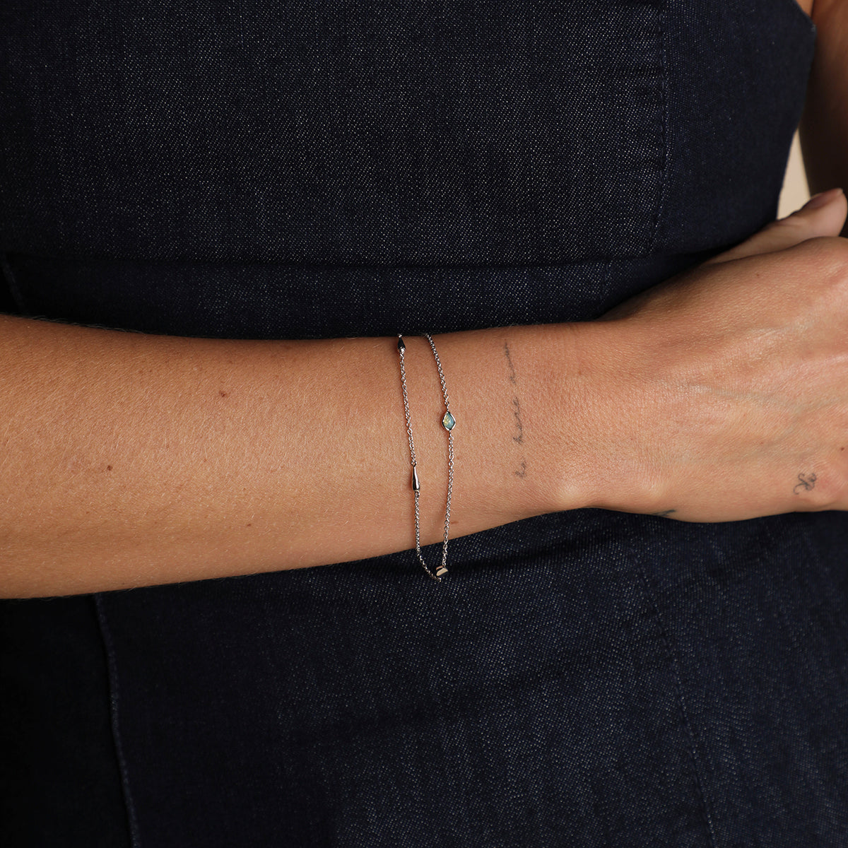 Opal Charm Double Bracelet in Silver-Astrid &amp; Miyu
