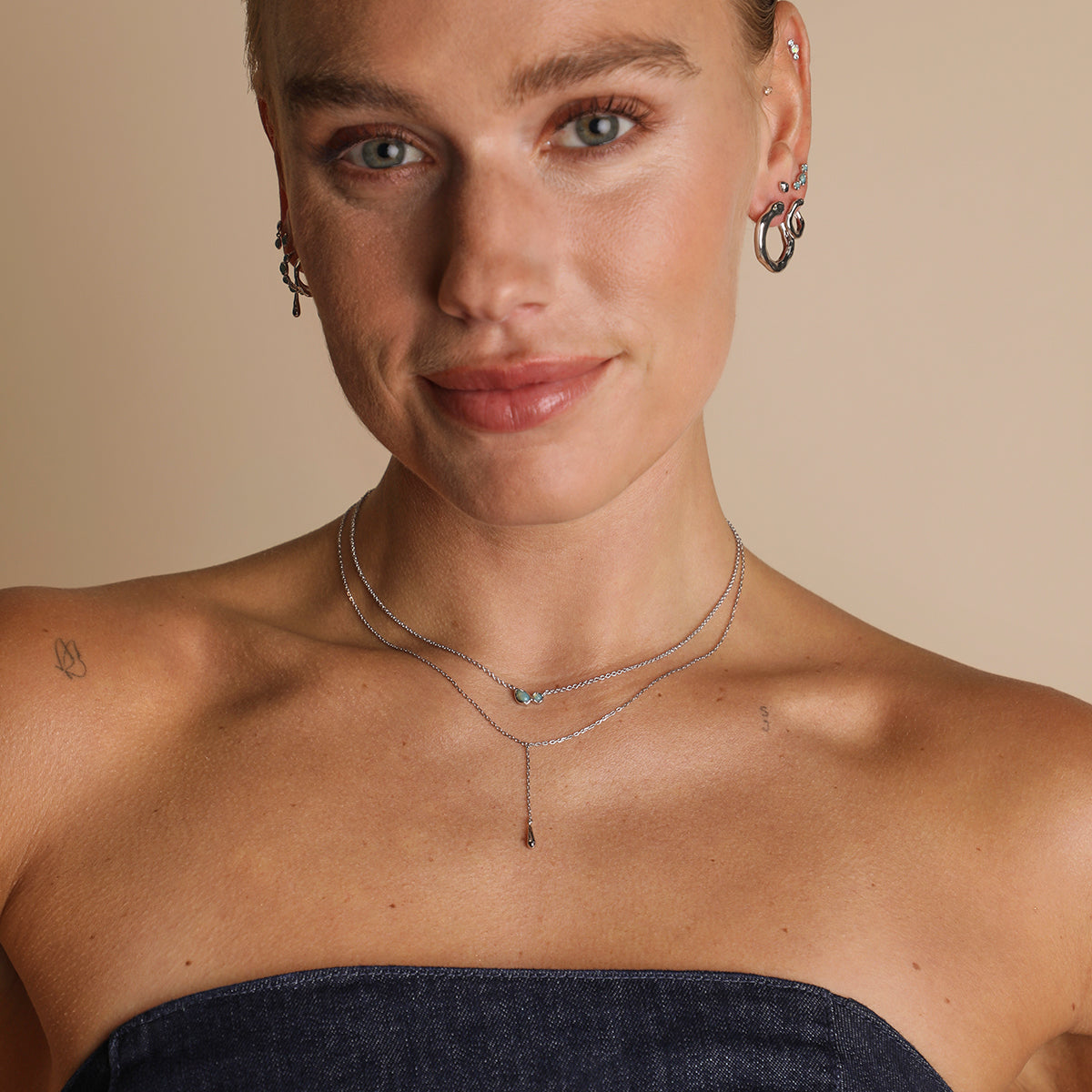 Molten Charm Lariat Necklace in Silver-Astrid &amp; Miyu