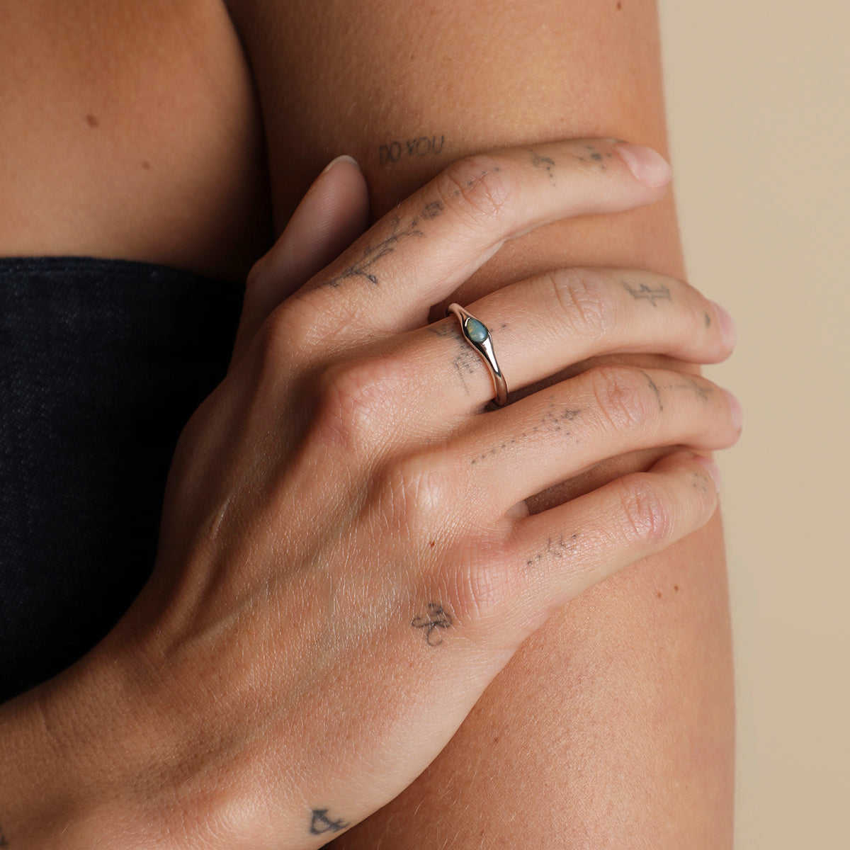 Opal Pear Band Ring in Silver-Astrid &amp; Miyu