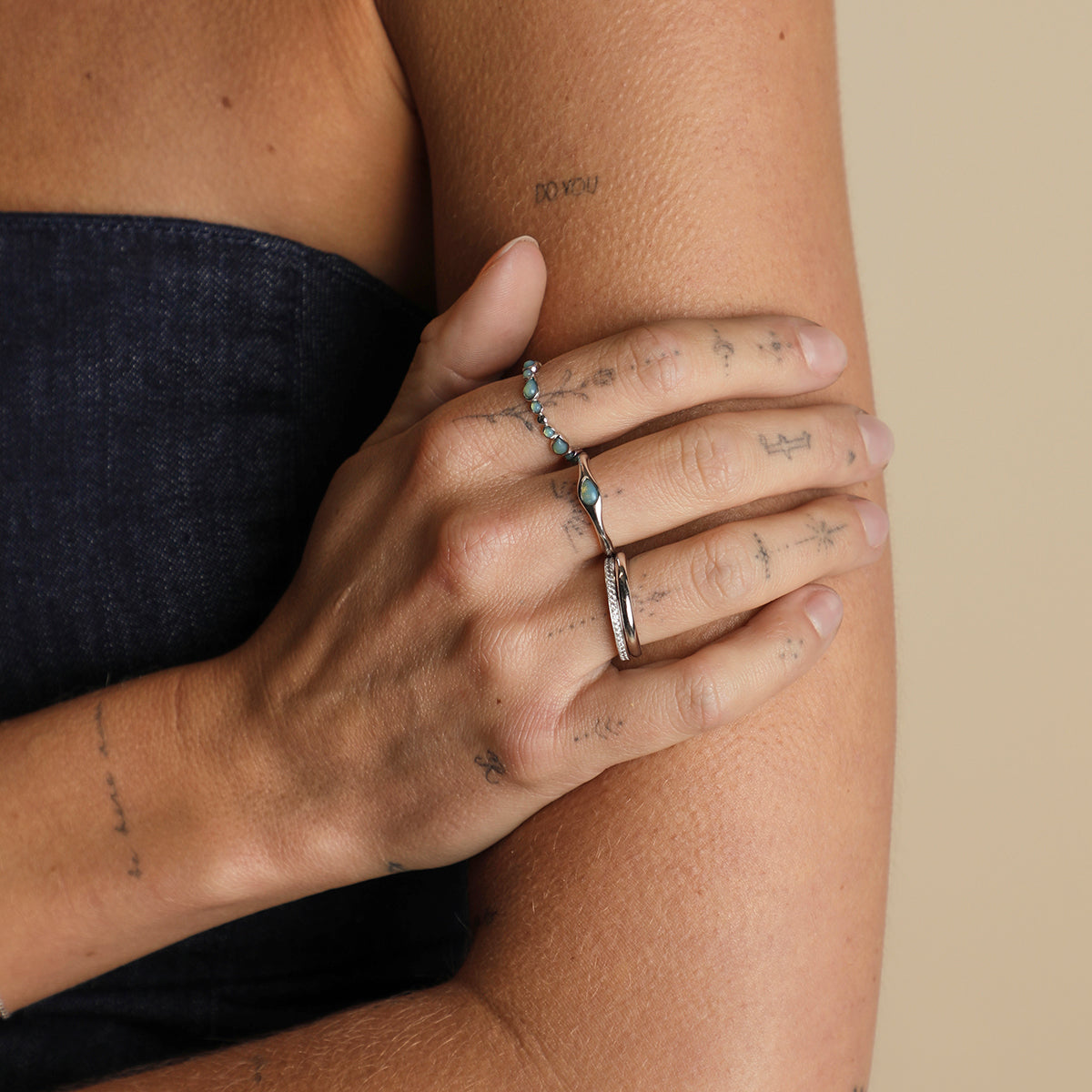 Opal Pear Band Ring in Silver-Astrid &amp; Miyu