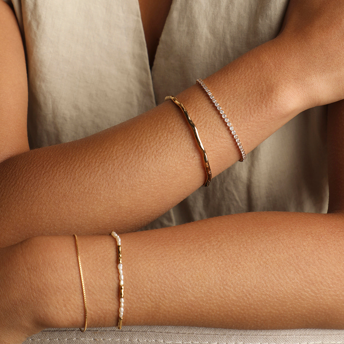 Molten Pearl Bracelet in Gold-Astrid &amp; Miyu