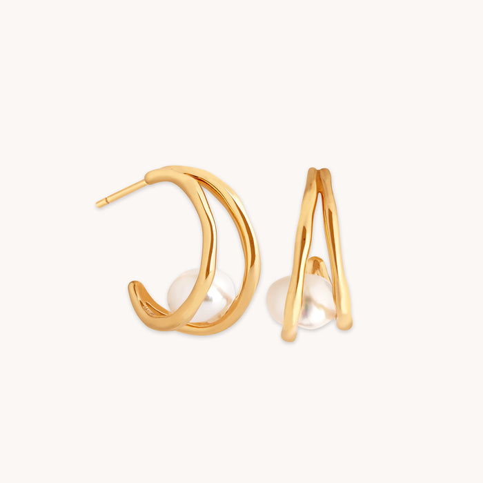 Molten Illusion Pearl Hoops in Gold-Astrid &amp; Miyu
