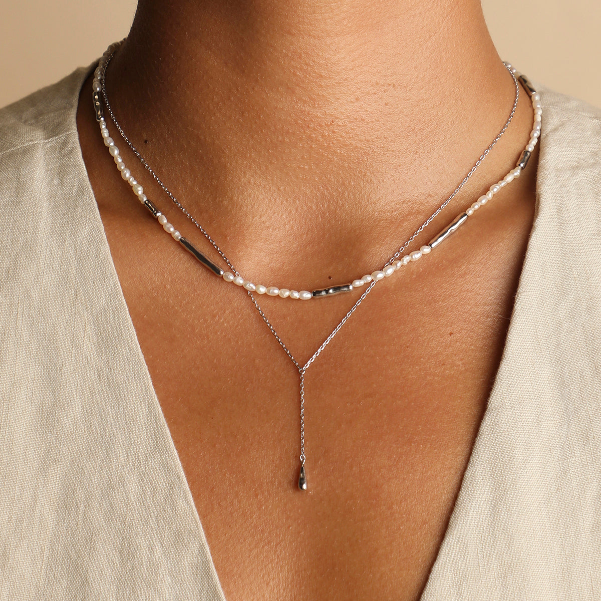Molten Pearl Necklace in Silver-Astrid &amp; Miyu