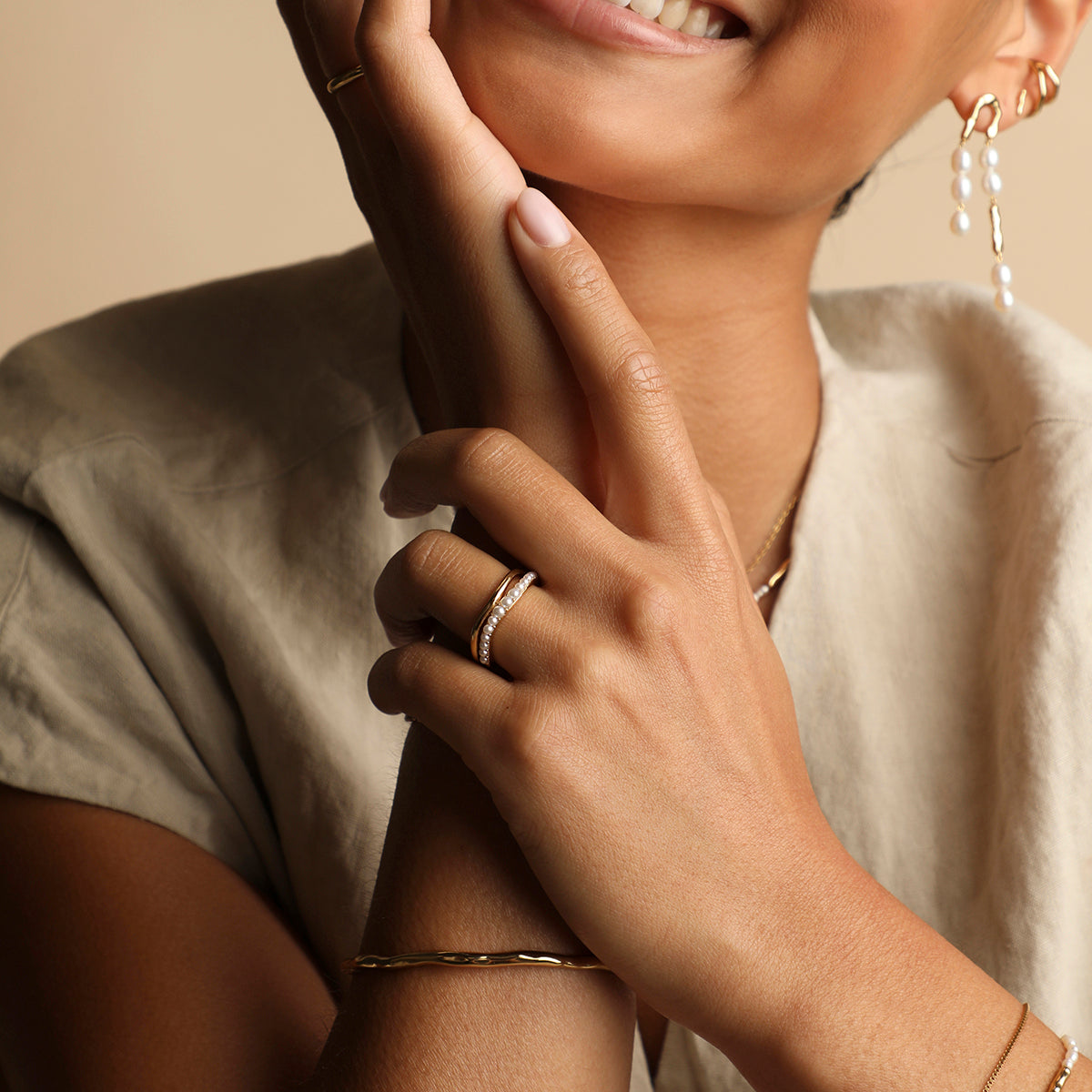 Molten Illusion Pearl Ring in Gold-Astrid &amp; Miyu