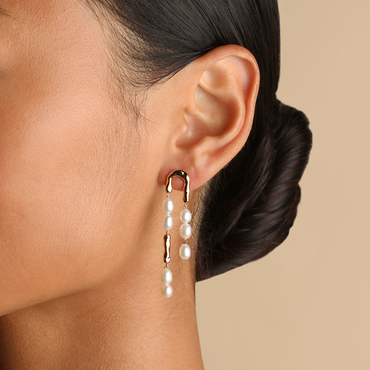 Molten Pearl Drop Studs in Gold-Astrid &amp; Miyu