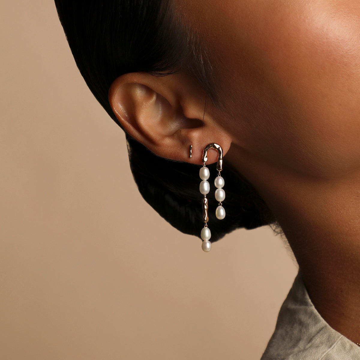 Molten Pearl Drop Studs in Gold-Astrid &amp; Miyu