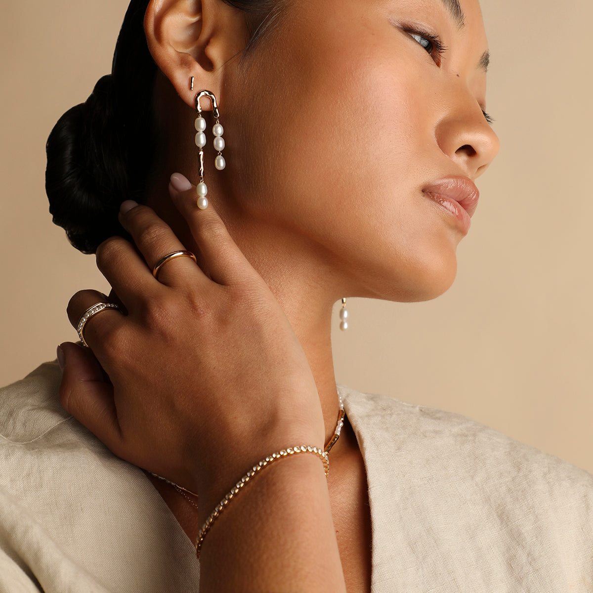 Molten Pearl Drop Studs in Gold-Astrid &amp; Miyu
