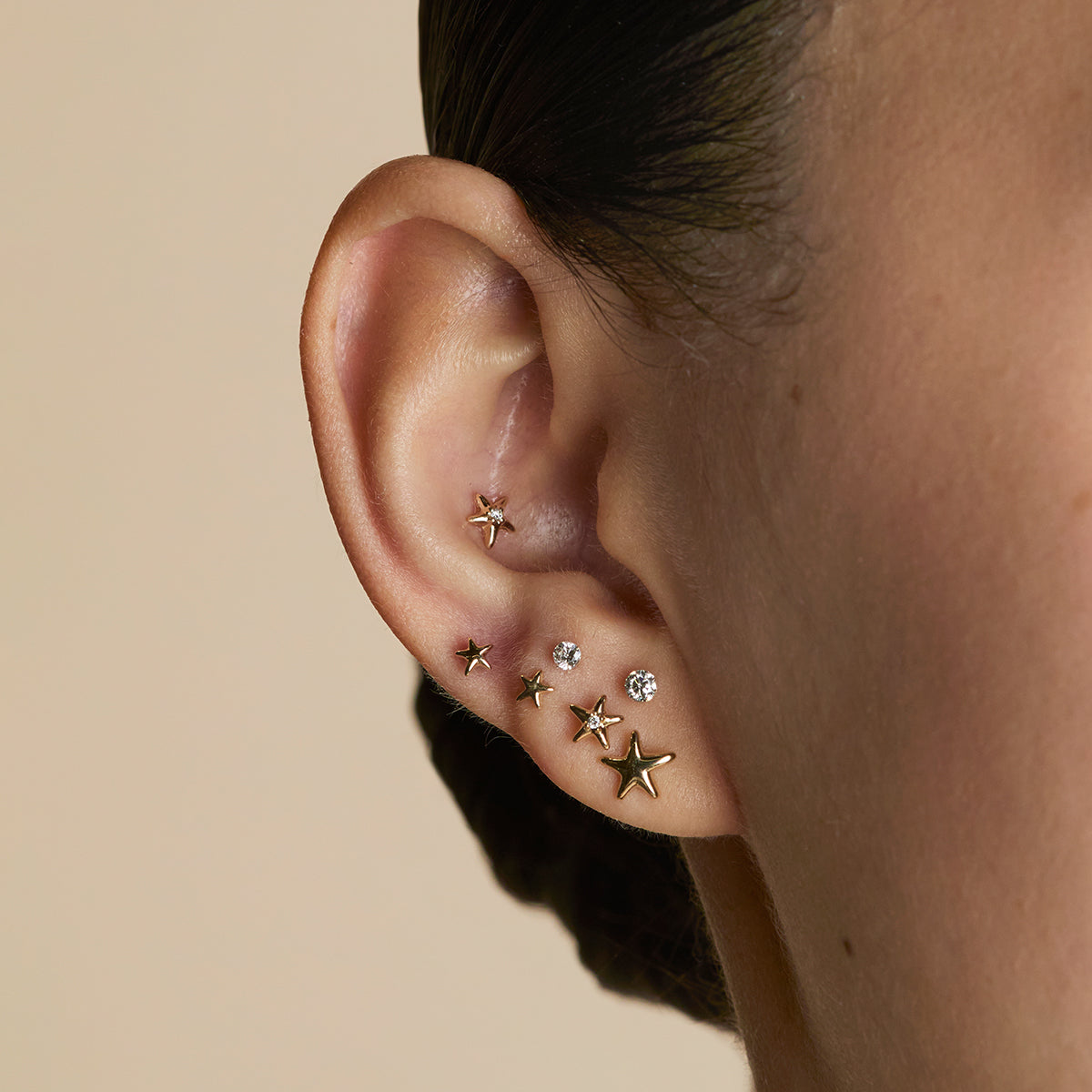 Diamond Star Medium Piercing Stud in Solid Gold-Astrid &amp; Miyu
