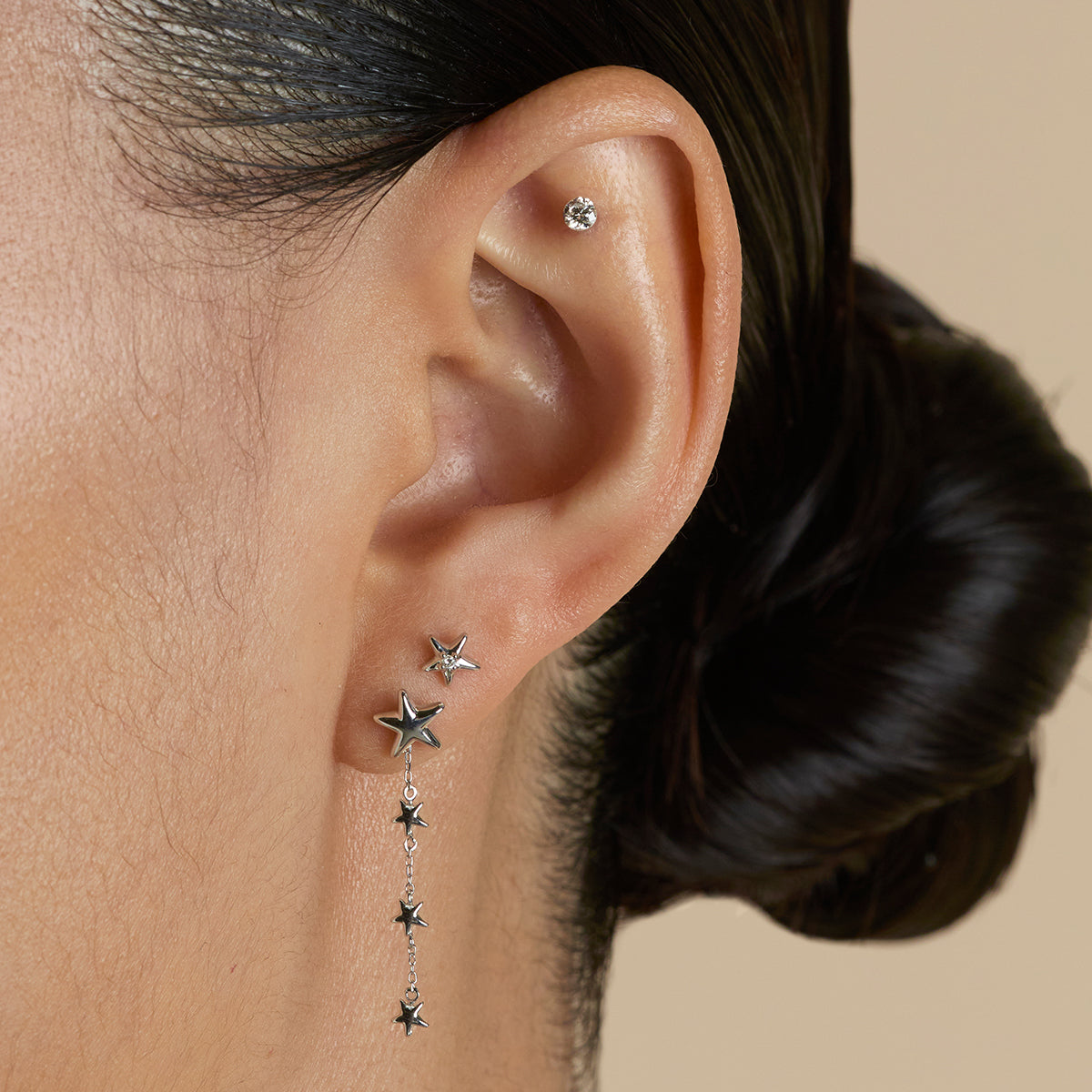 Diamond Star Medium Piercing Stud in Solid White Gold-Astrid &amp; Miyu