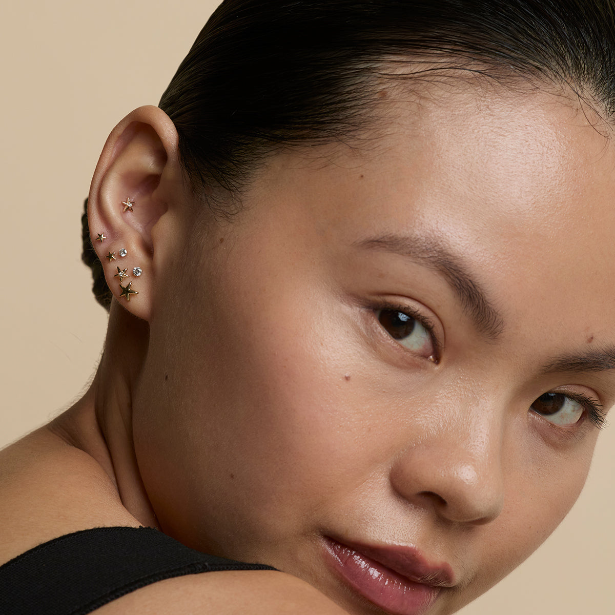 Floating Diamond Large Piercing Stud in Solid Gold-Astrid &amp; Miyu