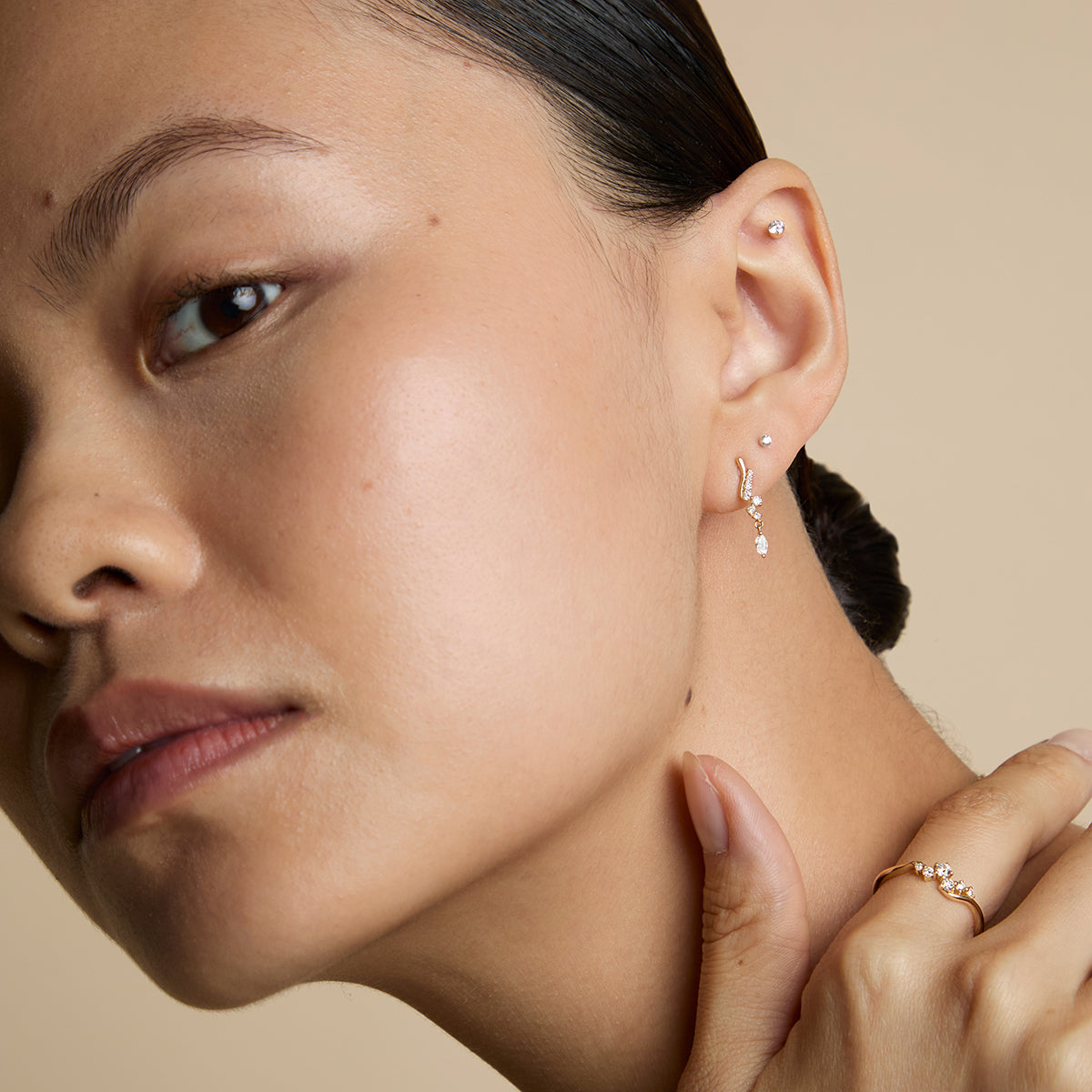 Floating Diamond Large Piercing Stud in Solid Gold-Astrid &amp; Miyu