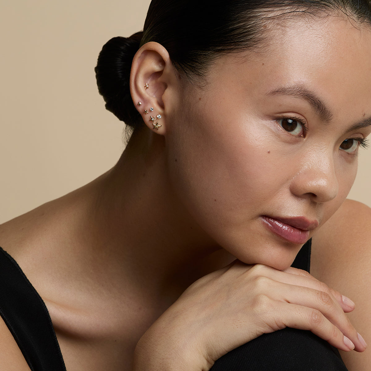 Floating Diamond Medium Piercing Stud in Solid Gold-Astrid &amp; Miyu