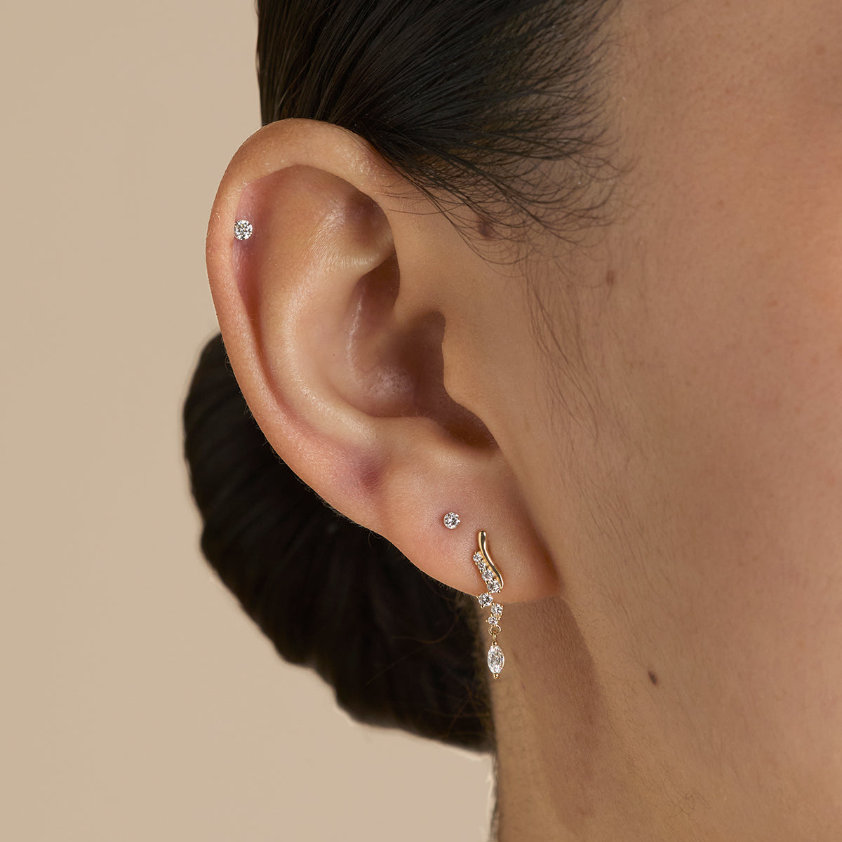 Floating Diamond Small Piercing Stud in Solid Gold-Astrid &amp; Miyu