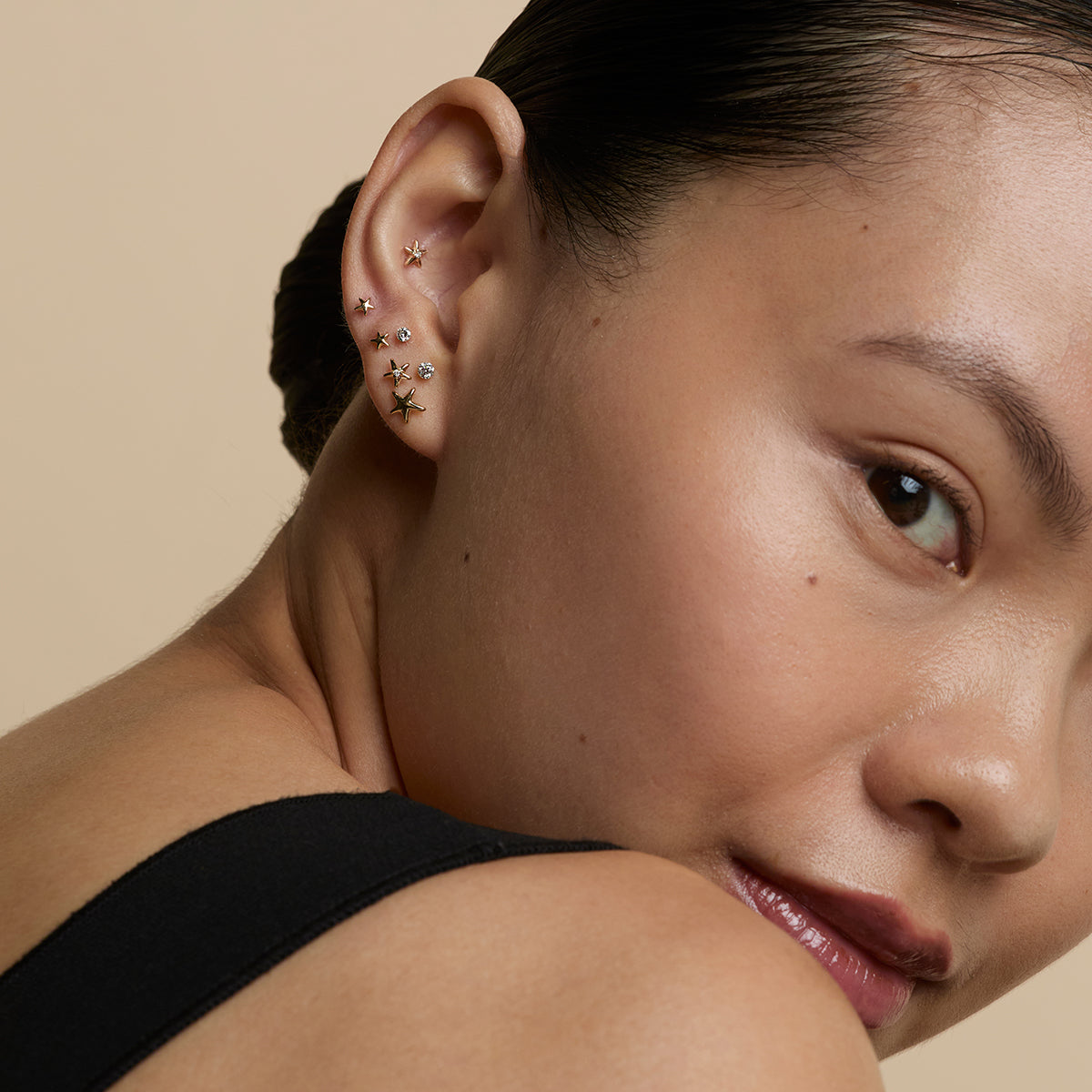 Star Small Piercing Stud in Solid Gold-Astrid &amp; Miyu