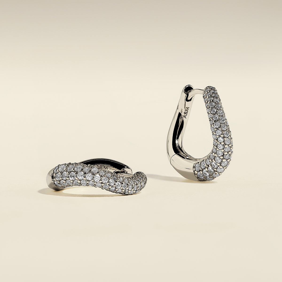 Wave Pavé Crystal Hoops in Silver-Astrid &amp; Miyu