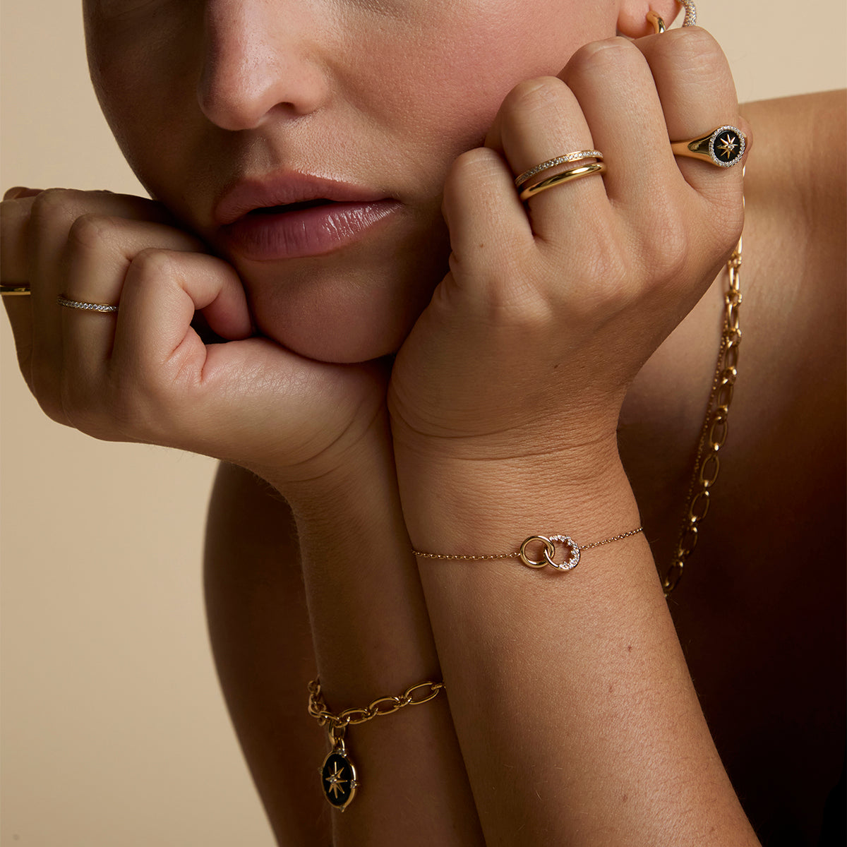 Orbit Crystal Pendant Bracelet in Gold-Astrid &amp; Miyu