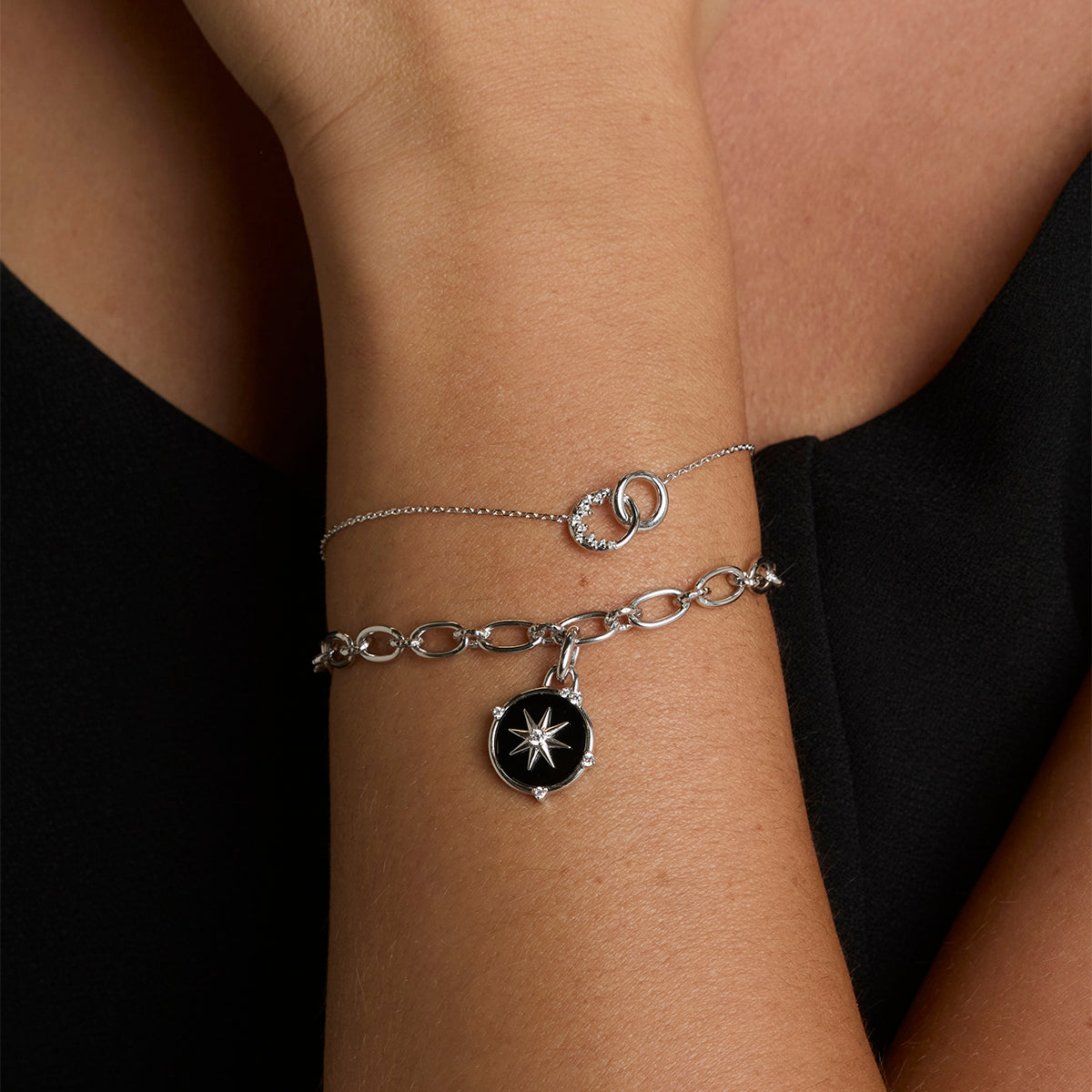 Orbit Crystal Pendant Bracelet in Silver-Astrid &amp; Miyu