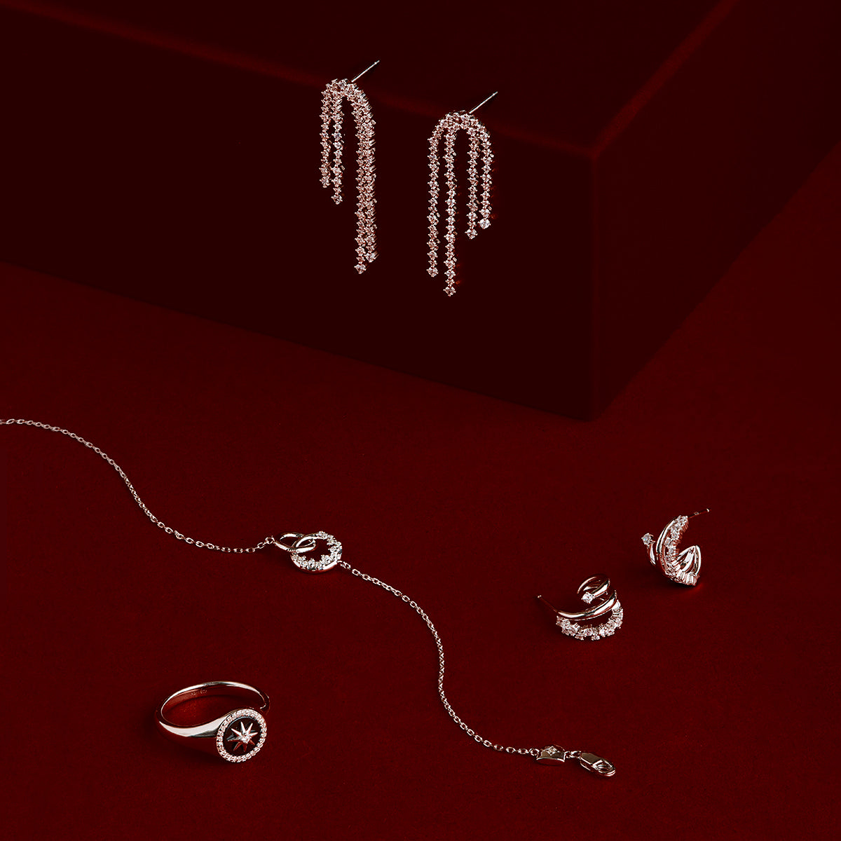 Crystal Scatter Drop Studs in Silver-Astrid &amp; Miyu