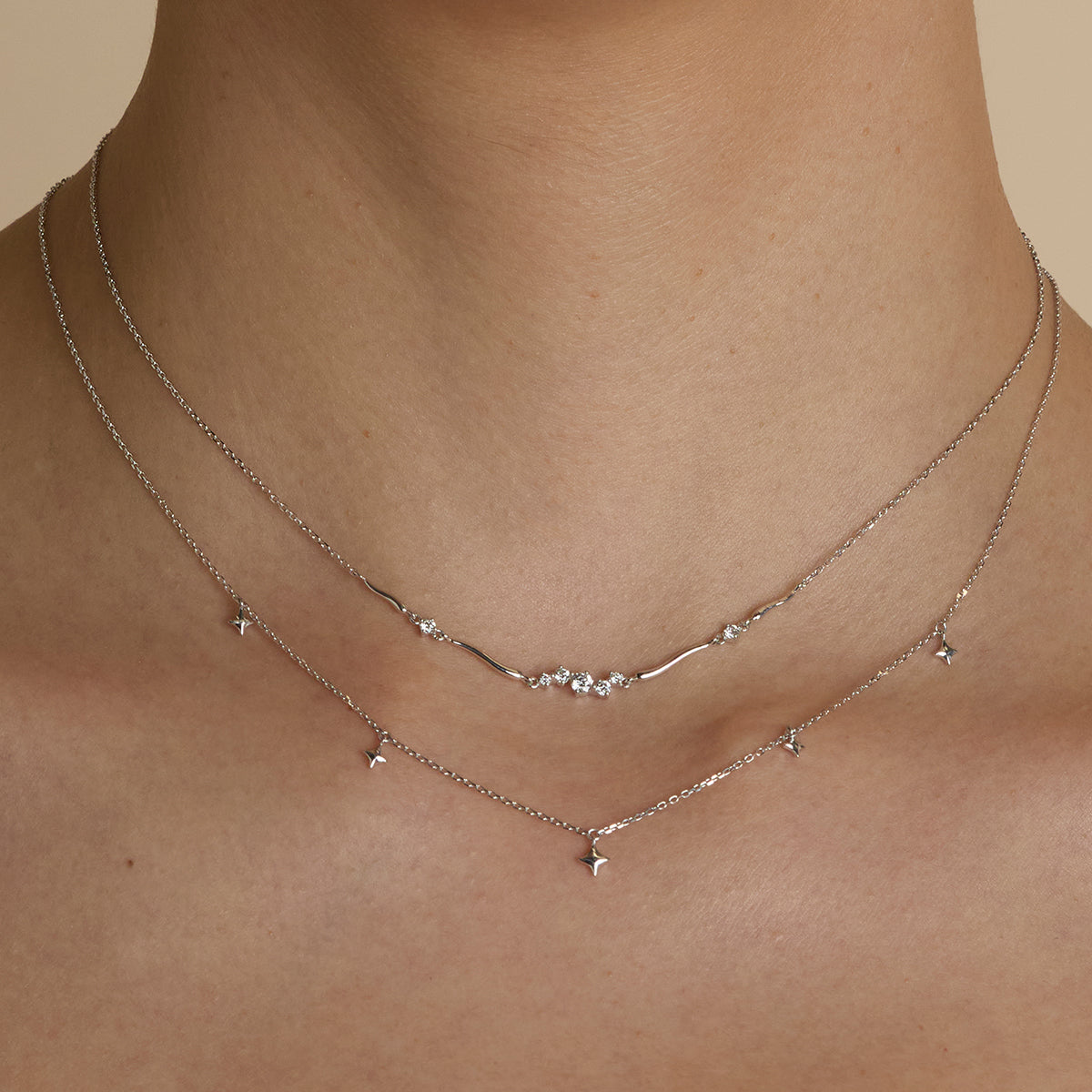 Diamond Cluster Molten Necklace in Solid White Gold-Astrid &amp; Miyu