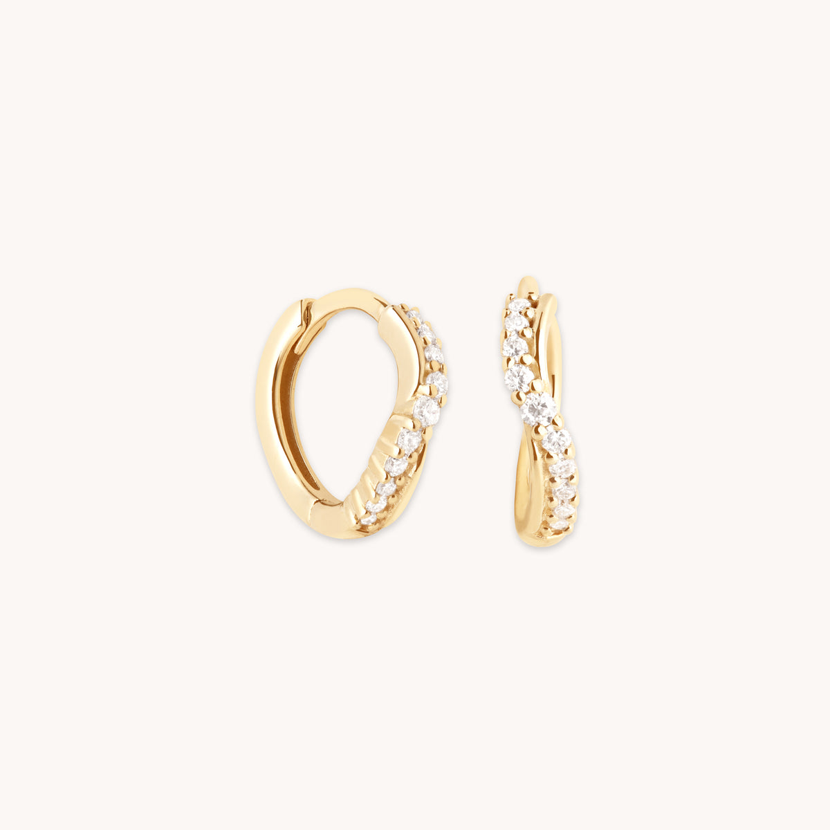 Diamond Wave Huggies in Solid Gold-Astrid &amp; Miyu