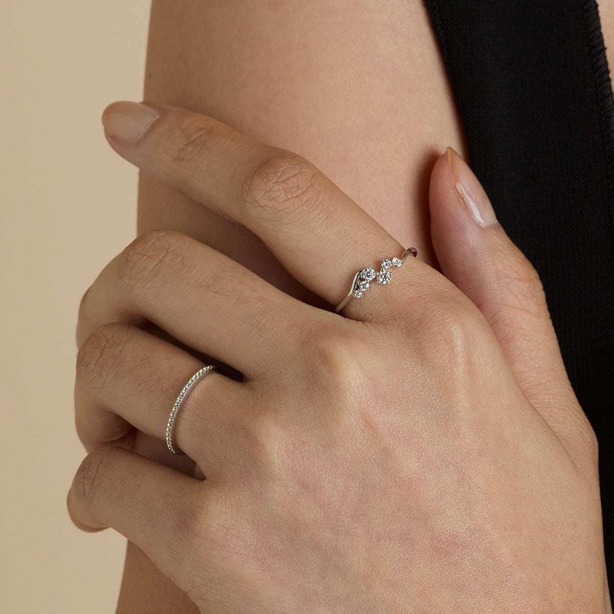 Diamond Cluster Ring in Solid White Gold-Astrid &amp; Miyu