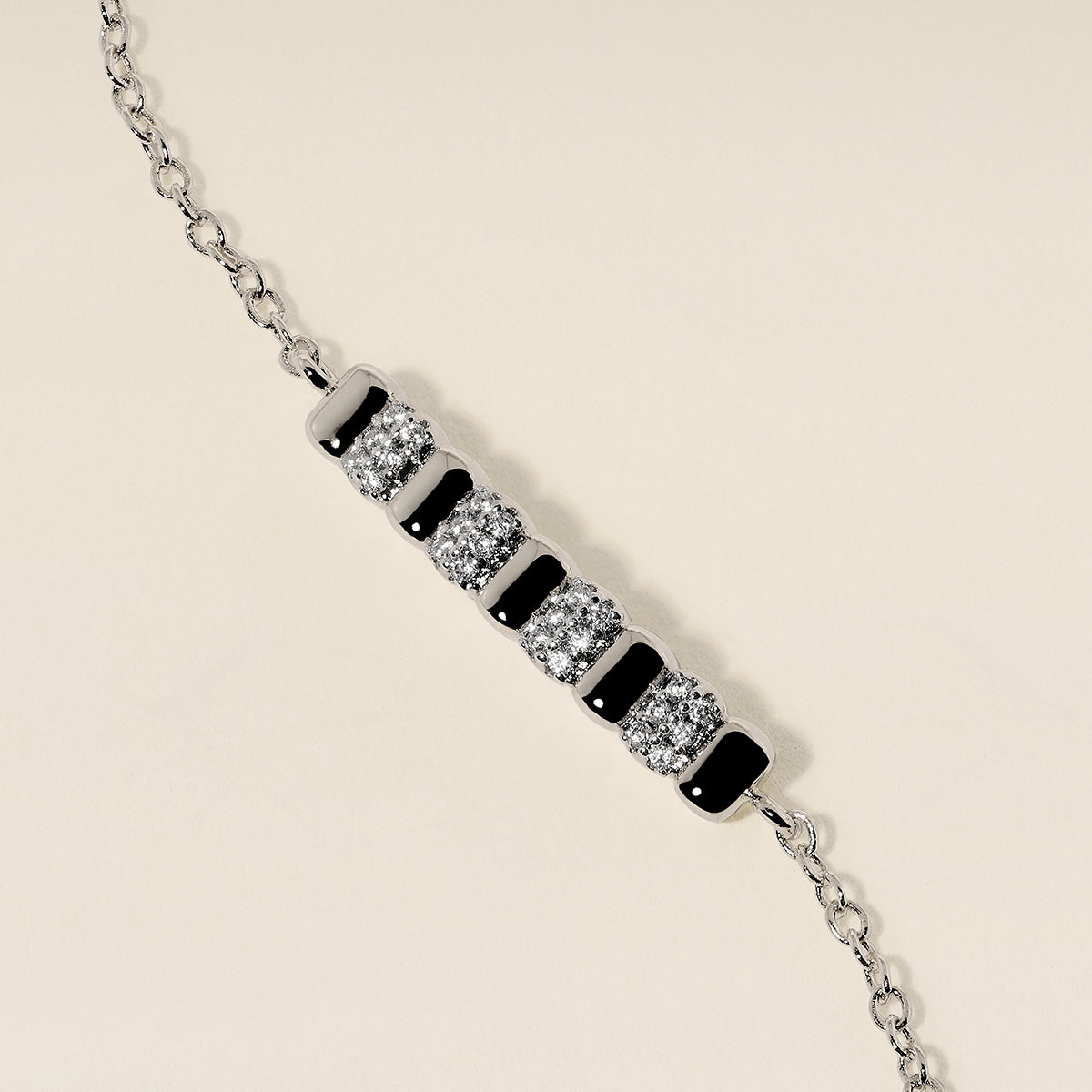 Crystal Ridged Bar Pendant Bracelet in Silver-Astrid &amp; Miyu