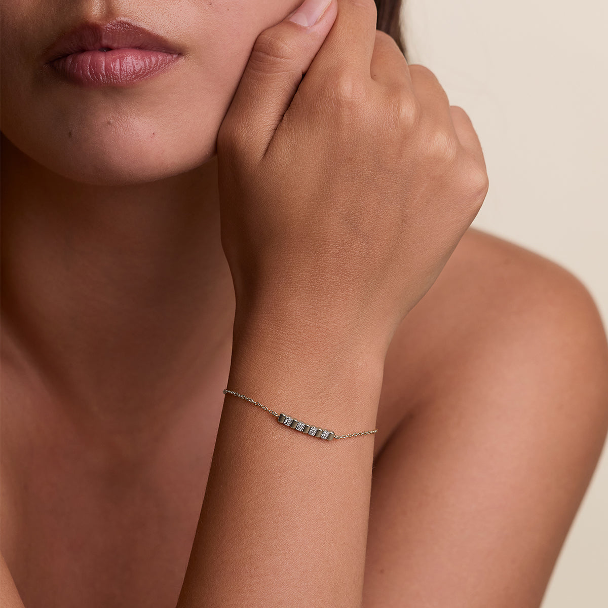 Crystal Ridged Bar Pendant Bracelet in Silver-Astrid &amp; Miyu