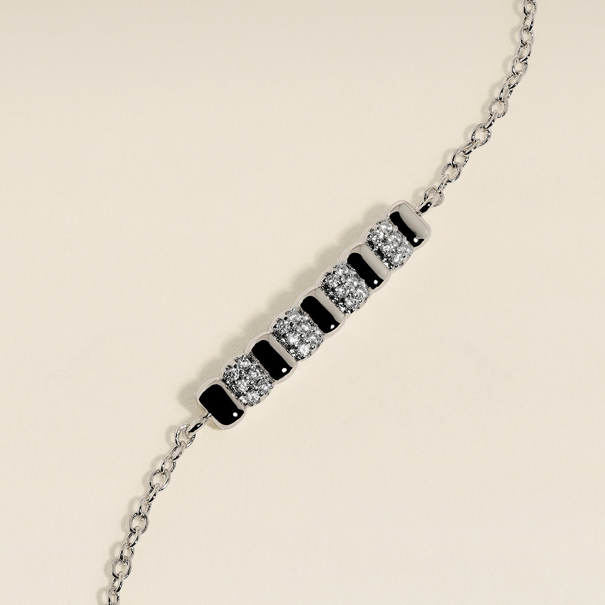 Crystal Ridged Bar Pendant Bracelet in Silver-Astrid &amp; Miyu