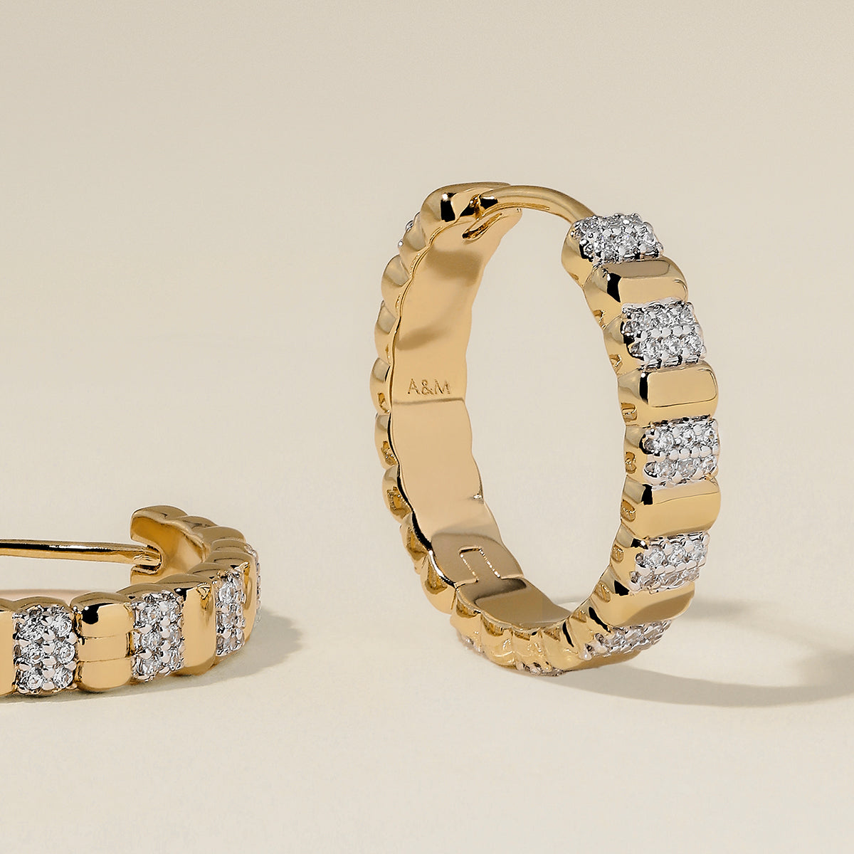 Crystal Ridged Hoops in Gold-Astrid &amp; Miyu