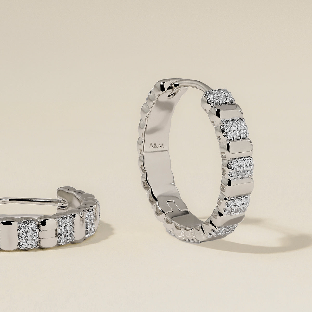Crystal Ridged Hoops in Silver-Astrid &amp; Miyu