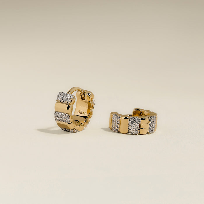 Crystal Ridged Huggies in Gold-Astrid &amp; Miyu