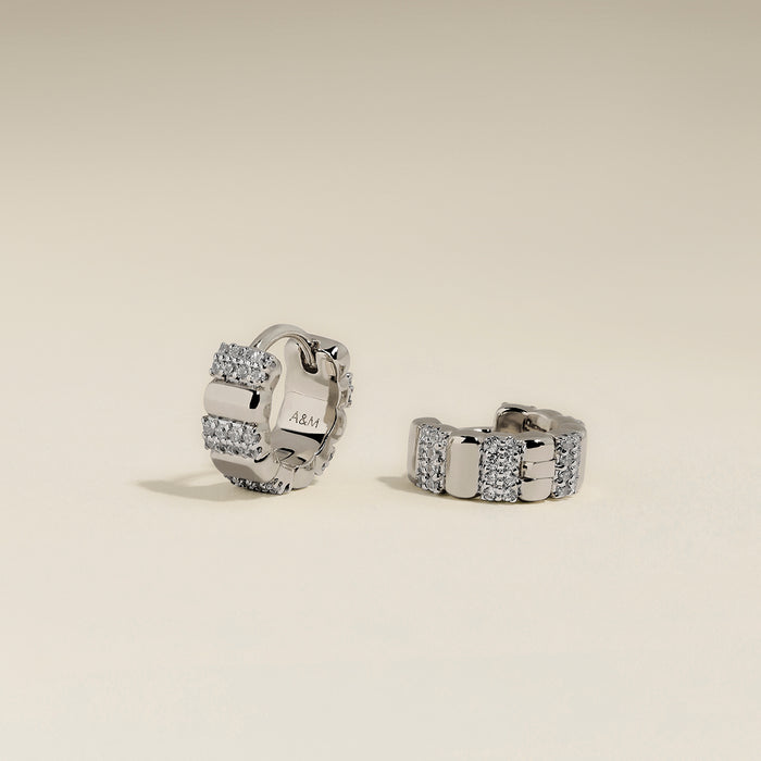 Crystal Ridged Huggies in Silver-Astrid &amp; Miyu