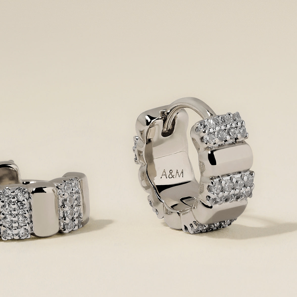 Crystal Ridged Huggies in Silver-Astrid &amp; Miyu