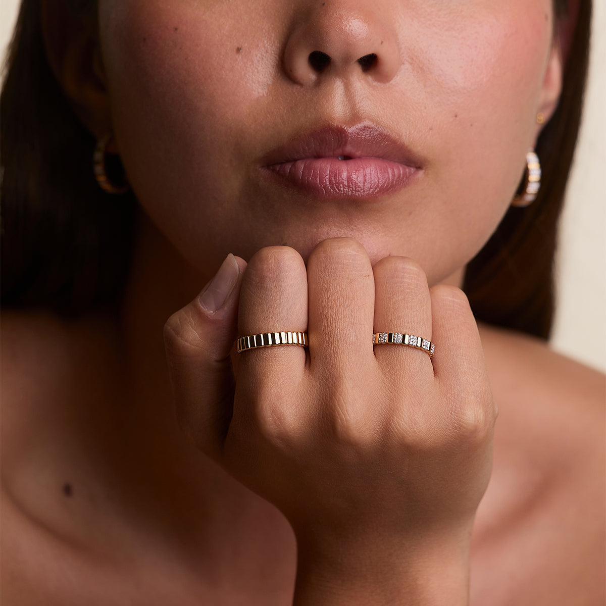 Crystal Ridged Ring in Gold-Astrid &amp; Miyu
