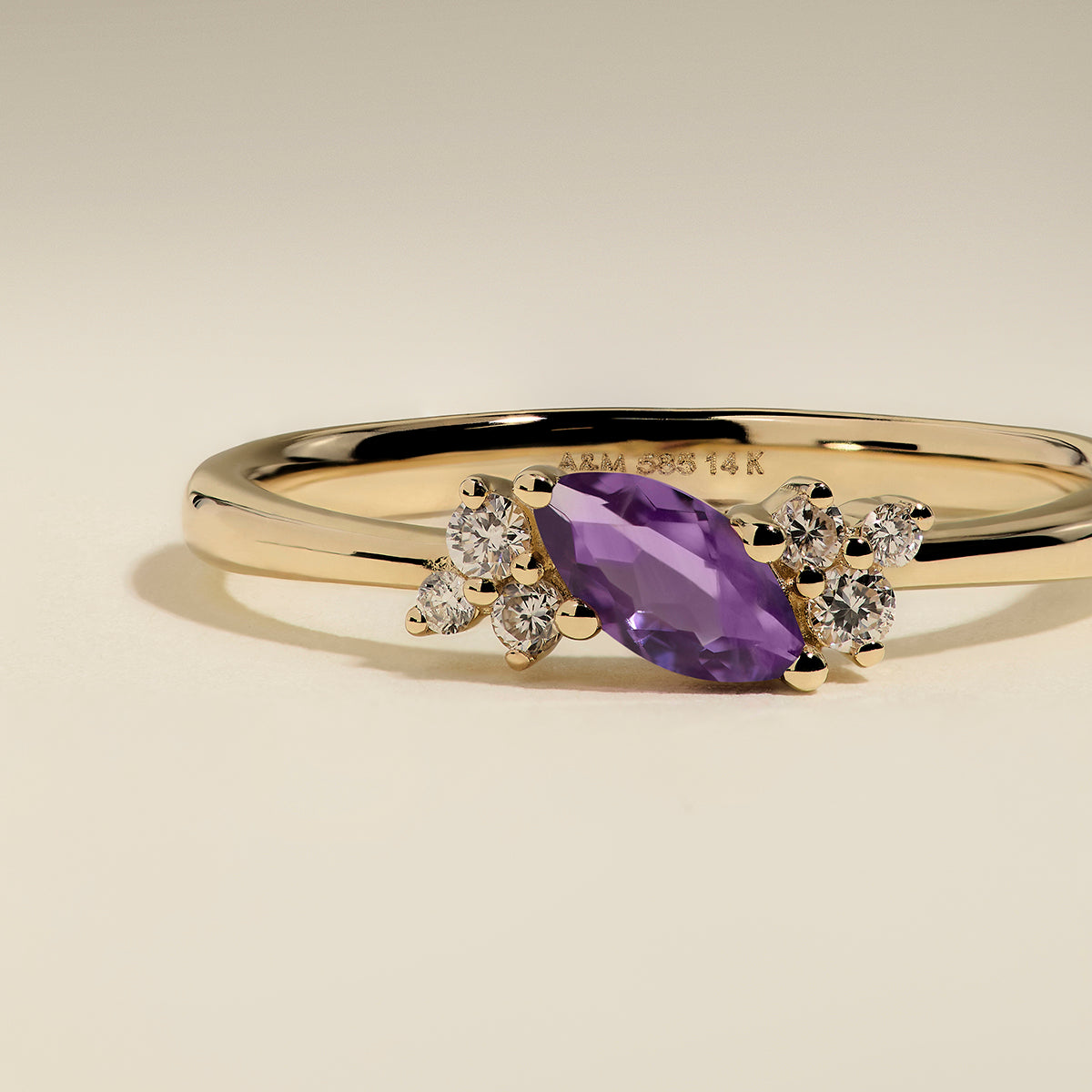 Amethyst February Birthstone Milestone Ring in Solid Gold-Astrid &amp; Miyu