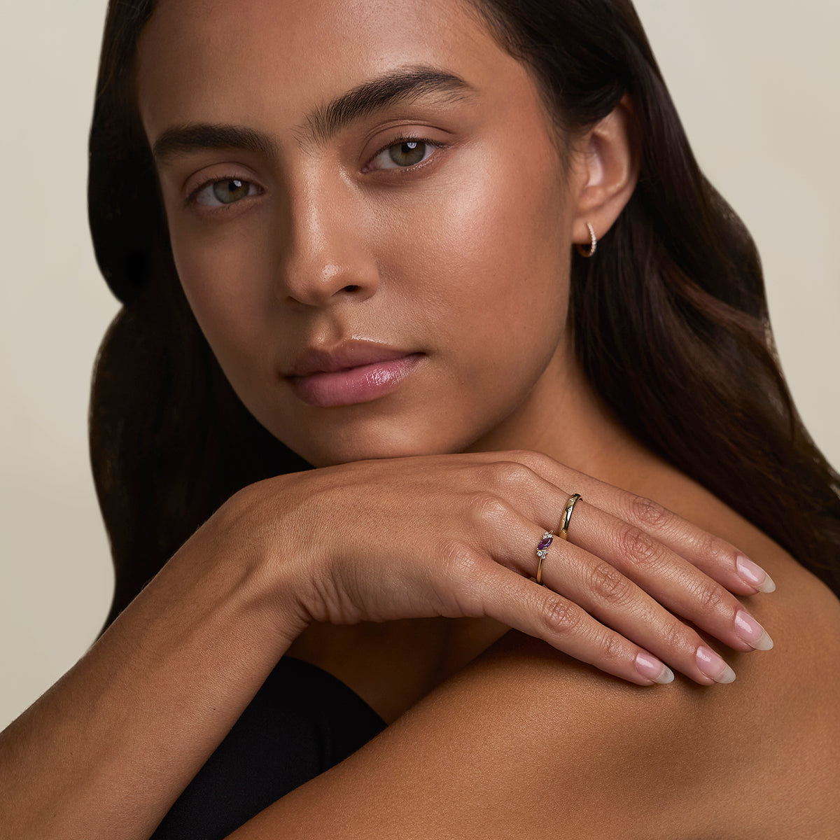 Amethyst February Birthstone Milestone Ring in Solid Gold-Astrid &amp; Miyu