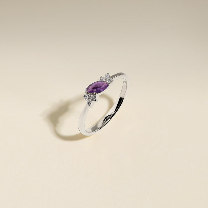 Amethyst February Birthstone Milestone Ring in Solid White Gold-Astrid &amp; Miyu