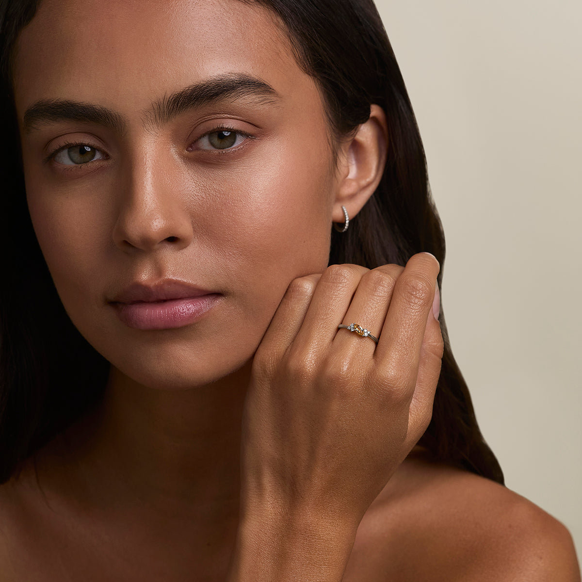 Citrine November Birthstone Milestone Ring in Solid White Gold-Astrid &amp; Miyu