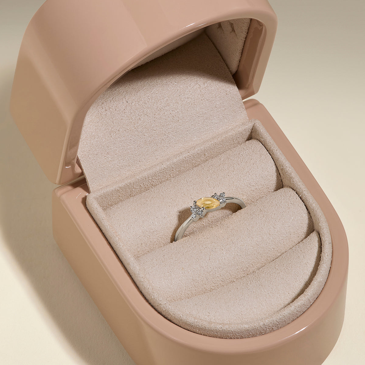 Citrine November Birthstone Milestone Ring in Solid White Gold-Astrid &amp; Miyu