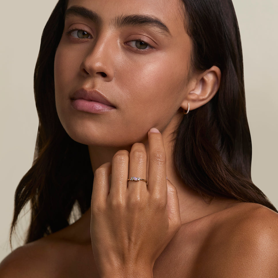 Opal October Birthstone Milestone Ring in Solid Gold-Astrid &amp; Miyu