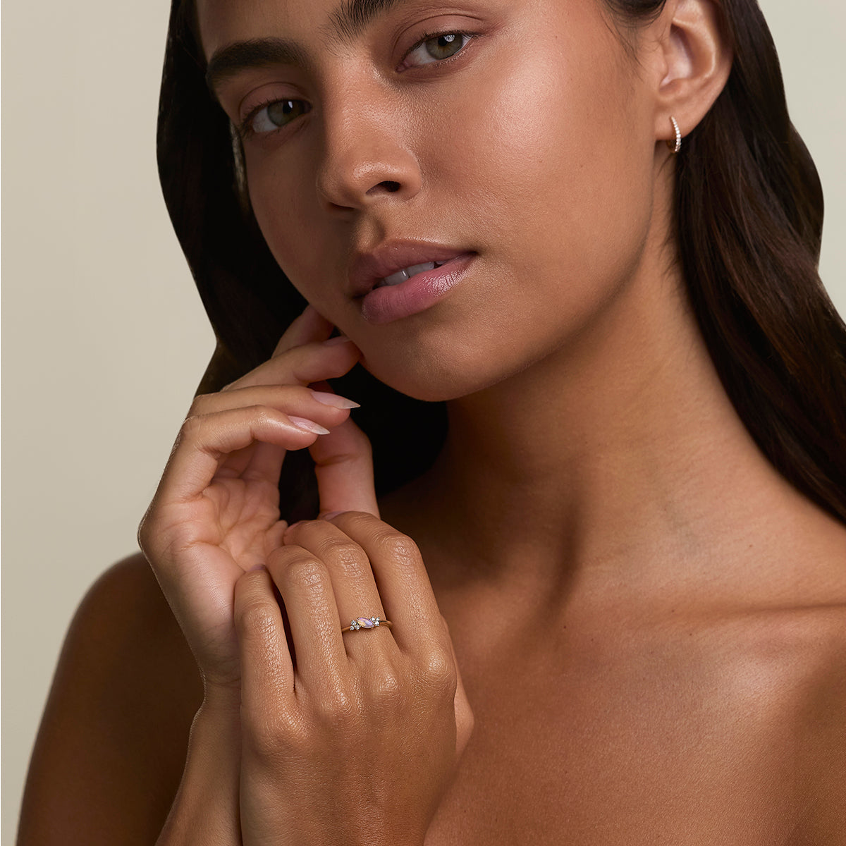 Opal October Birthstone Milestone Ring in Solid Gold-Astrid &amp; Miyu