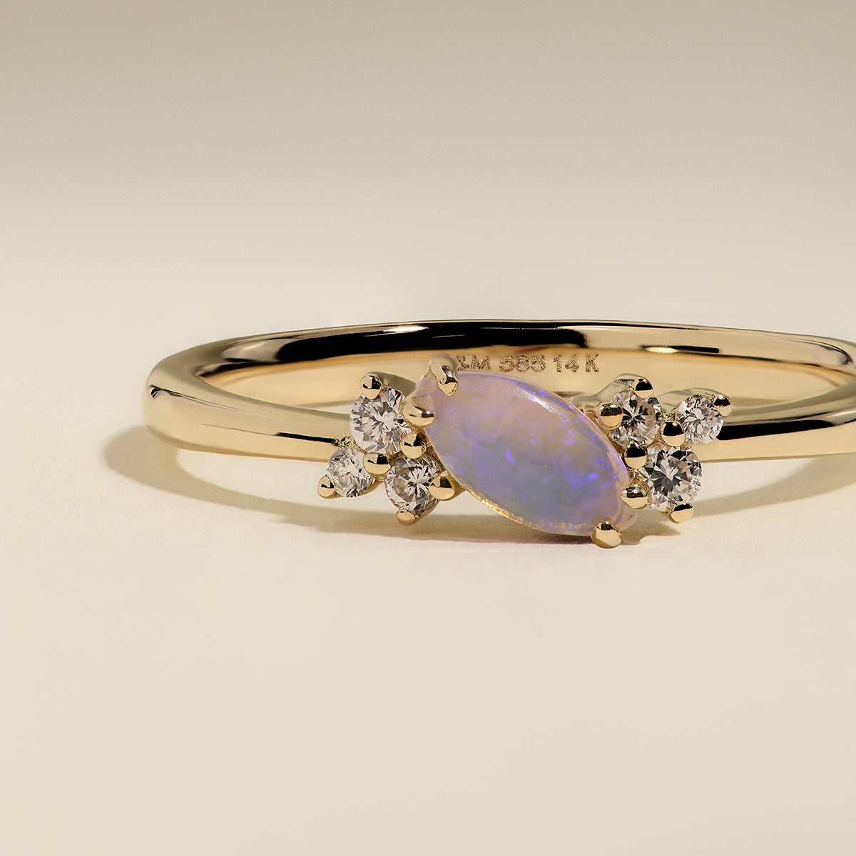 Opal October Birthstone Milestone Ring in Solid Gold-Astrid &amp; Miyu