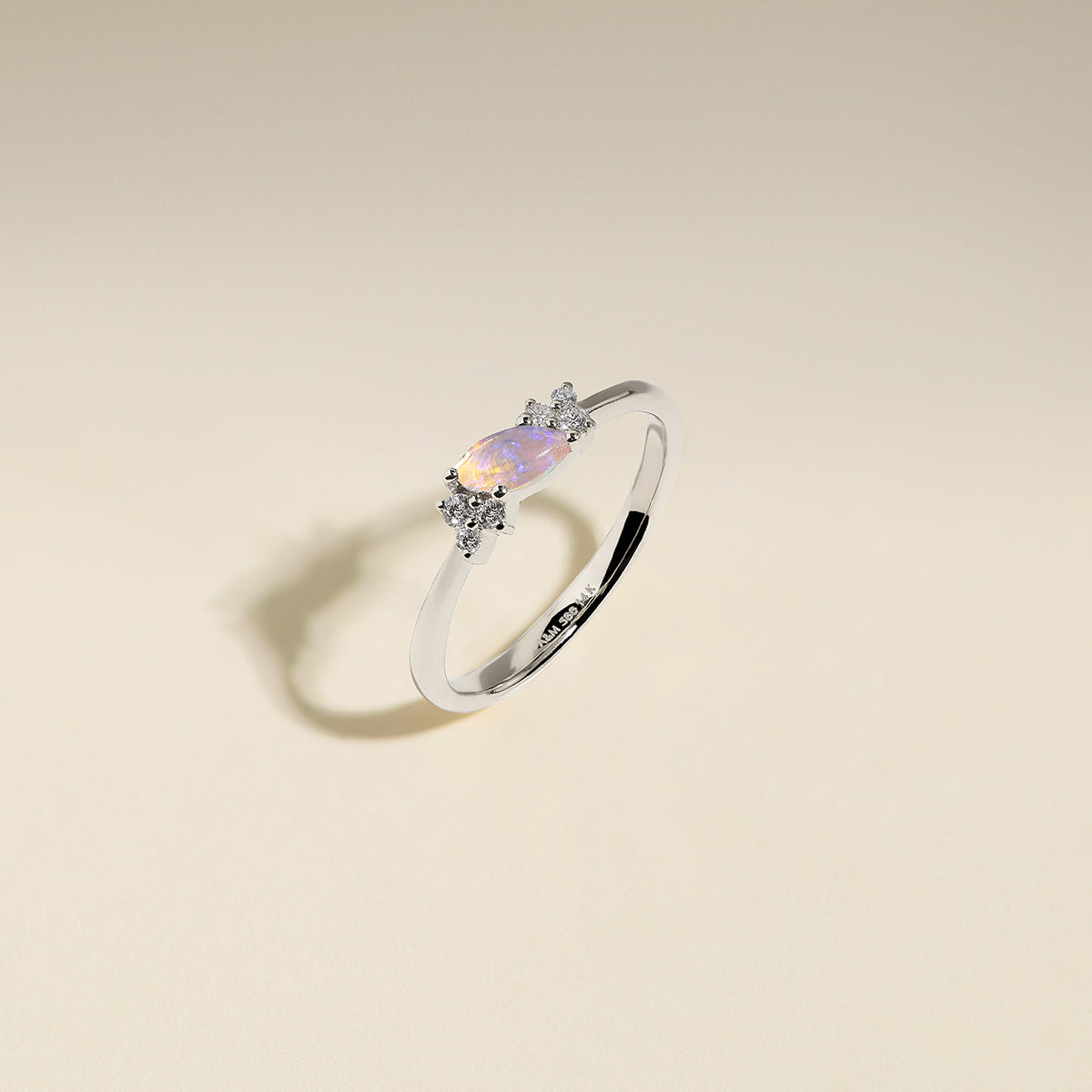 Opal October Birthstone Milestone Ring in Solid White Gold-Astrid &amp; Miyu
