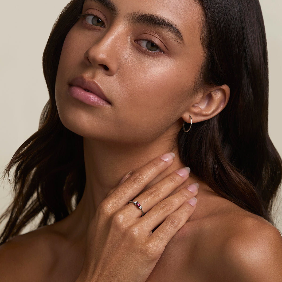 Ruby July Birthstone Milestone Ring in Solid White Gold-Astrid &amp; Miyu