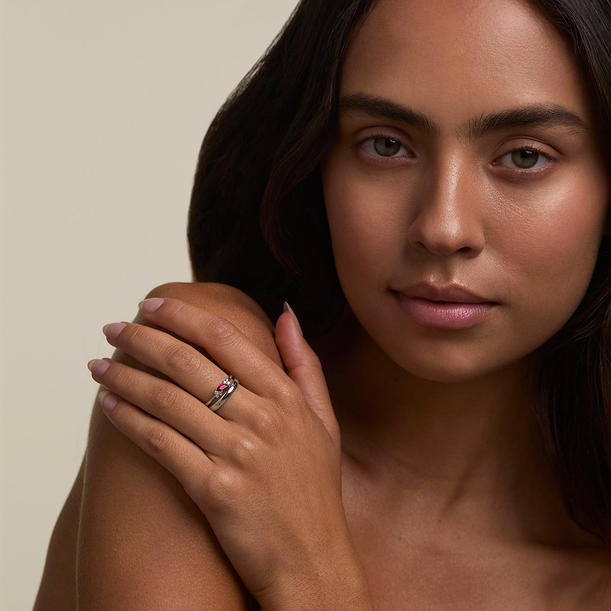 Ruby July Birthstone Milestone Ring in Solid White Gold-Astrid &amp; Miyu