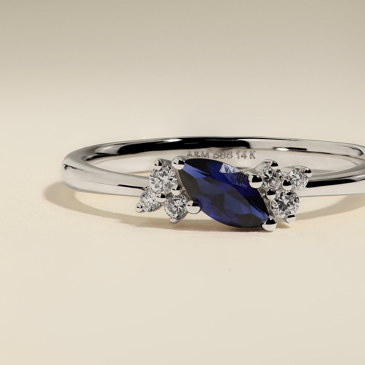 Sapphire September Birthstone Milestone Ring in Solid White Gold-Astrid &amp; Miyu