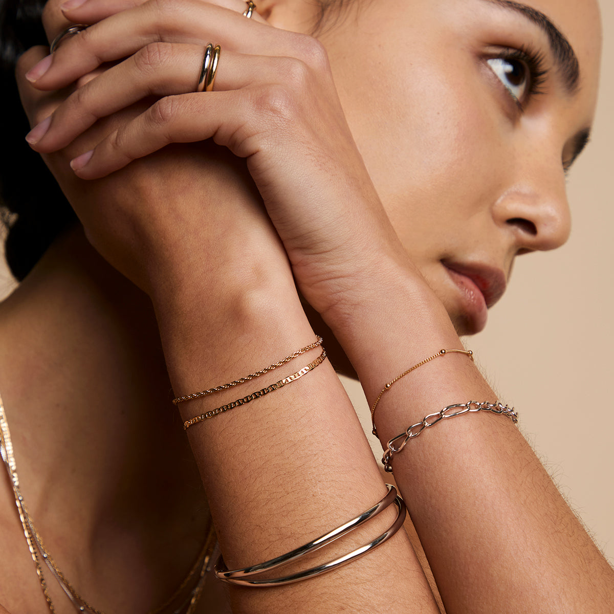Illusion Double Chain Bracelet in Gold-Astrid &amp; Miyu