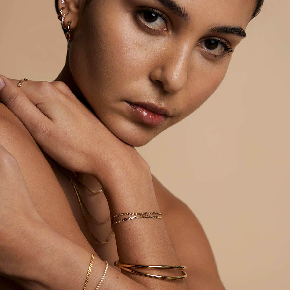 Illusion Double Chain Bracelet in Gold-Astrid &amp; Miyu